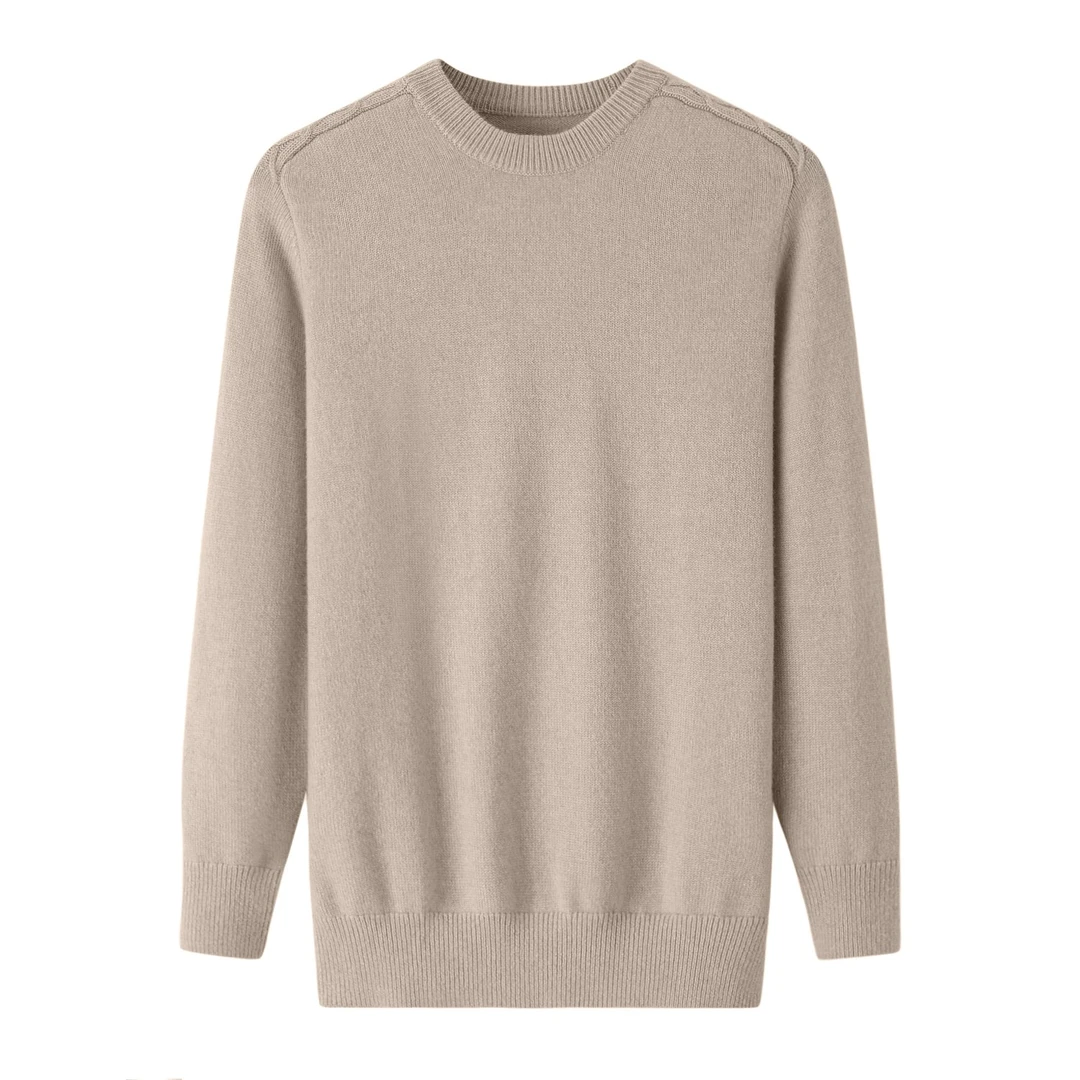 鑫富绒秋冬款粗纺纯山羊绒男士圆领加厚肩麻花长袖毛衣