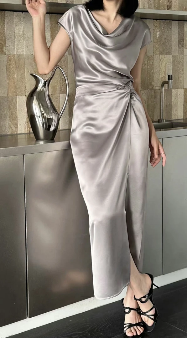 61-70号 Vintage古着真丝桑蚕丝香云纱连衣裙衬衫上衣