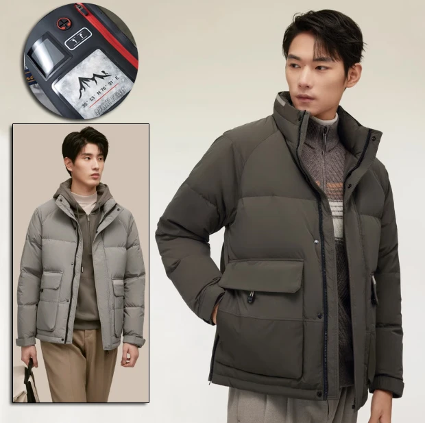 登峰时尚立领羽绒服 白鸭绒厚款保暖外套青年男装男士羽绒服