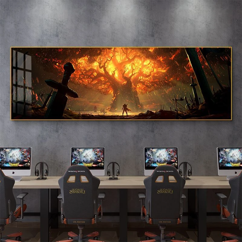 电竞酒店装饰画网吧网咖背景墙装饰电竞房间壁画魔兽世界游戏挂画