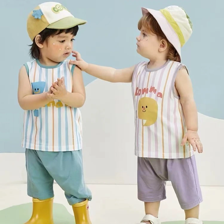 【纯棉套装】儿童背心套夏季薄款条纹小童婴童PP裤背心两件套装