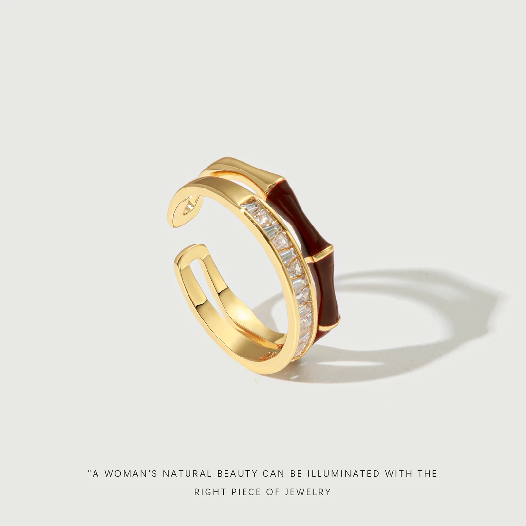 铜合金珐琅戒指 【双层竹节】法式经典百搭设计感开口戒指A203