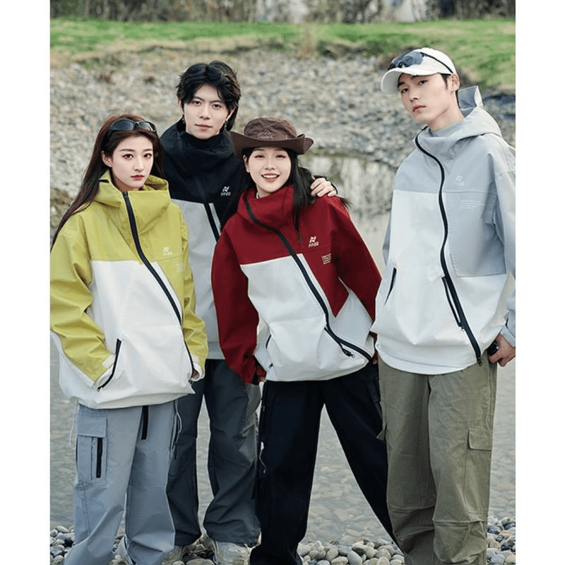 户外斜拉链锋衣薄款情拼侣接硬壳压夹克外套防风防水耐磨通勤
