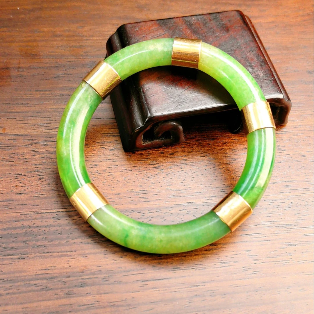 清代翡翠满绿手镯    58圈口   天然缅甸翡翠A货女款绿色镶嵌