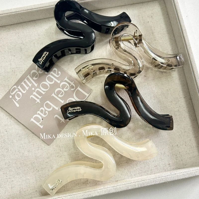 韩式爆款金色字母大号波浪抓夹后脑勺盘发夹高级鲨鱼夹发饰发卡女