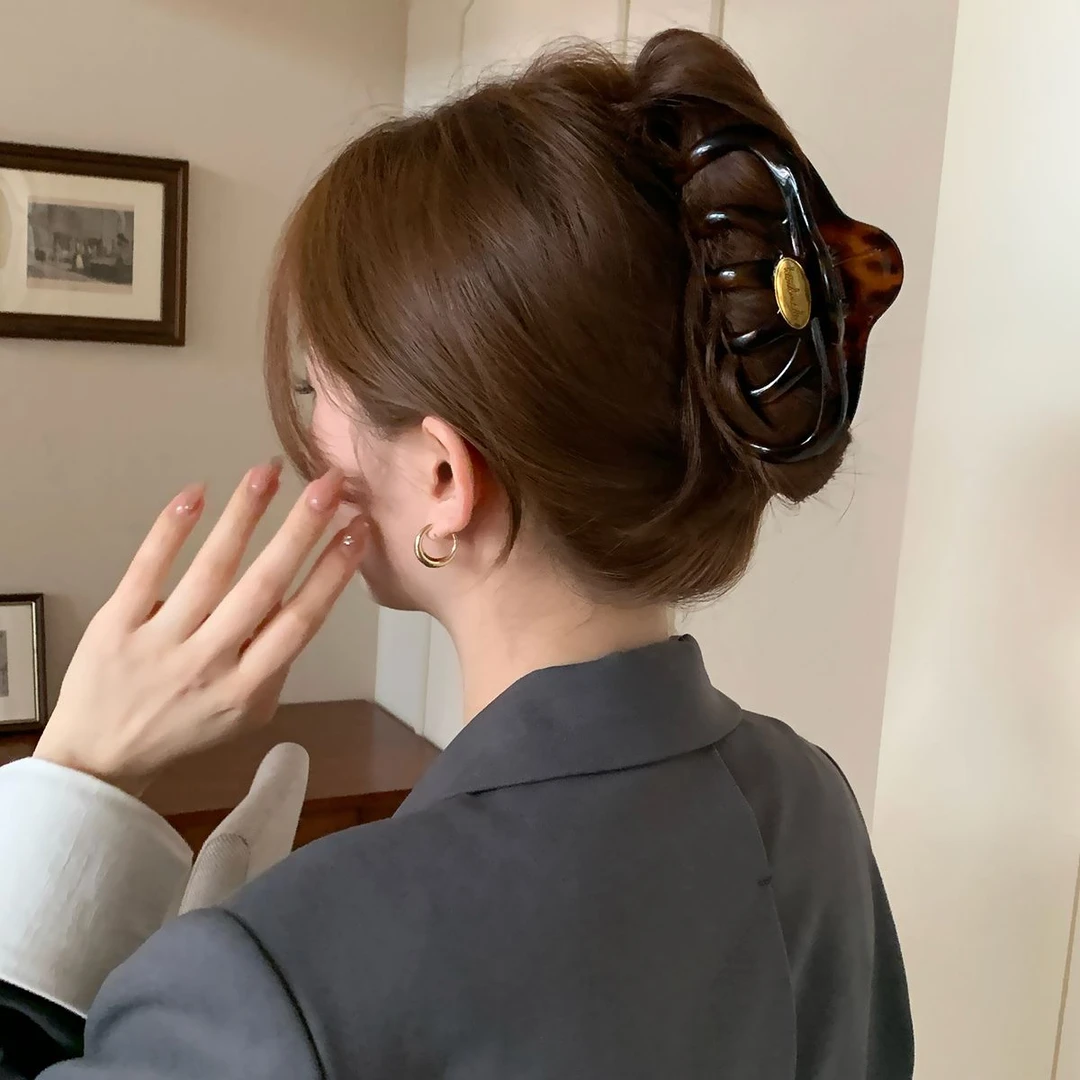 高品质玳瑁咖色金标大号抓夹经典百搭鲨鱼夹后脑勺盘发夹发卡发饰