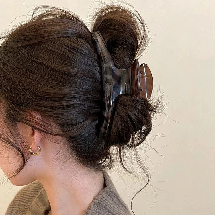 气质百搭豹纹抓夹大号发夹女2024新款高级感后脑勺盘发鲨鱼夹头饰