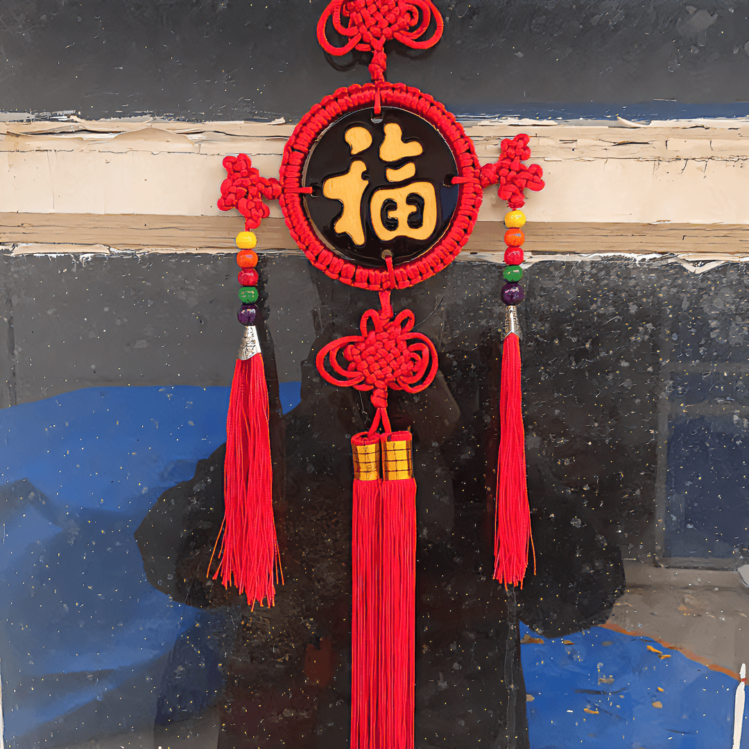 桃木福字中国结