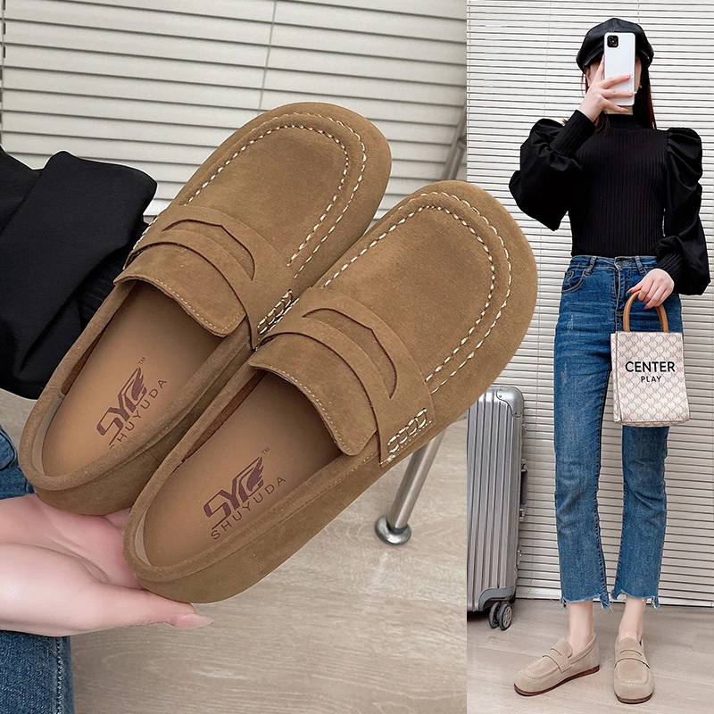 2024春秋新款软底时尚外穿一脚蹬懒人穆勒百搭豆豆鞋厚底乐福鞋