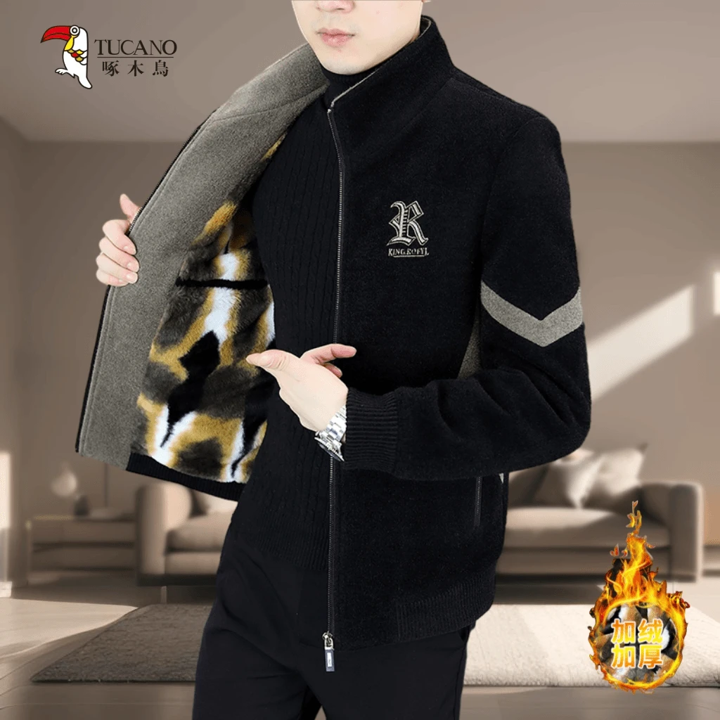 TUCANO/啄木鳥冬季男款加厚加绒时尚立领保暖毛呢休闲男外套-5521