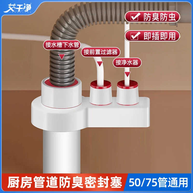 家用厨房下水管道三通接头水槽净水器洗碗机排水通用防虫返臭神器