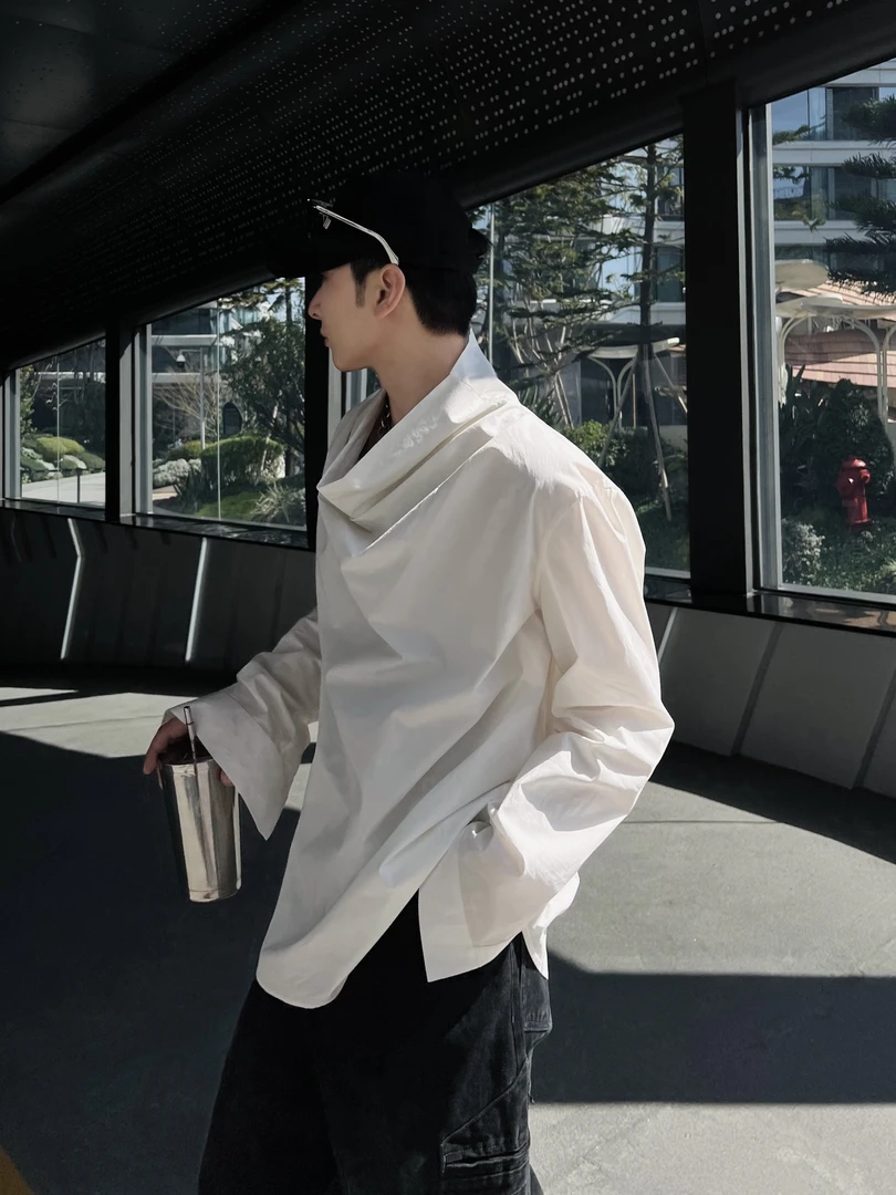 威廉威 男女同款【巴曼衬衣】高领套头宽松时装白衬衫B426