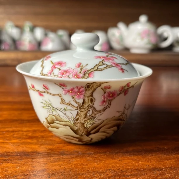 景德镇白泽手绘粉彩工笔绘画仿古泥竹梅岁寒图100ml