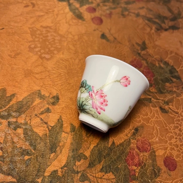 景德镇白泽手绘粉彩工笔花卉和和美美好运连连仿古小铃铛品茗杯