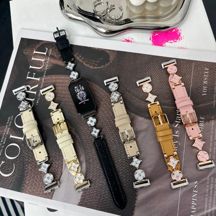 滴胶老花拼皮适用华为手环9表带千金感金属华为手环8NFC皮质腕带