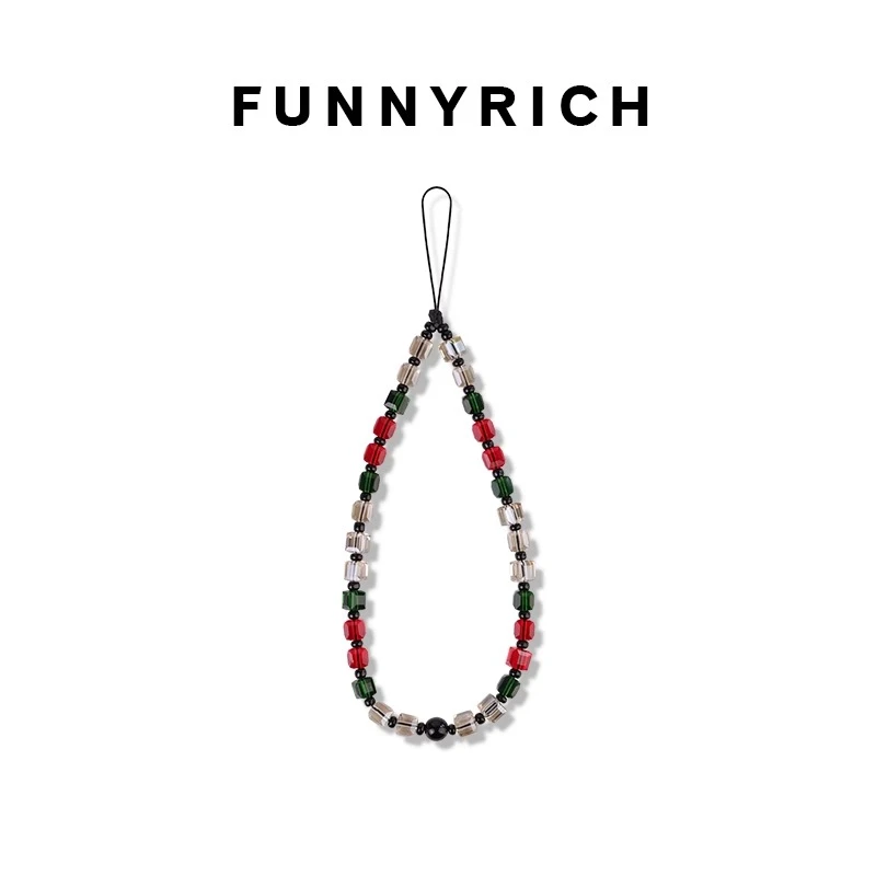 FUNNYRICH翡翠绿方糖水晶手机链苹果手机壳挂链新款挂绳高级饰品