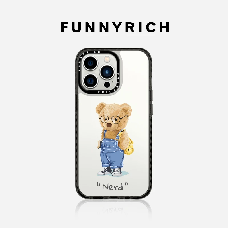 FUNNYRICH眼镜小熊适用iPhone15ProMax手机壳磁吸苹果14新款透明