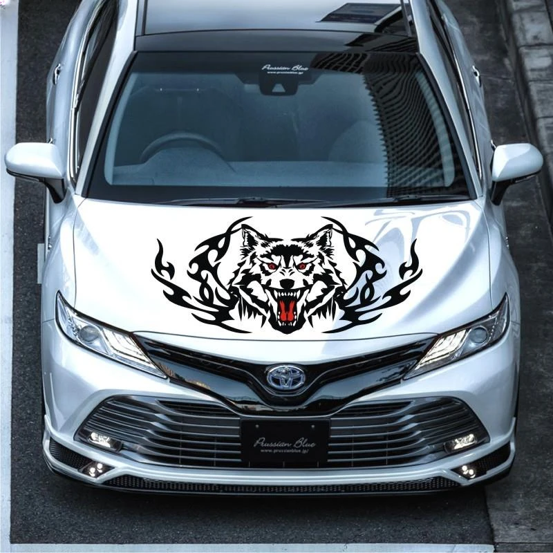 狼图腾汽车贴火焰狼头霸气车身贴纸遮挡划痕装饰时尚创意机盖车贴
