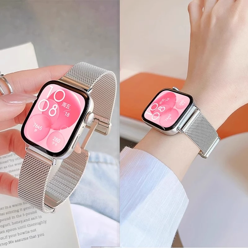 适用华为fit3表带新款手表watchfit2米兰尼斯磁吸金属腕带替换带