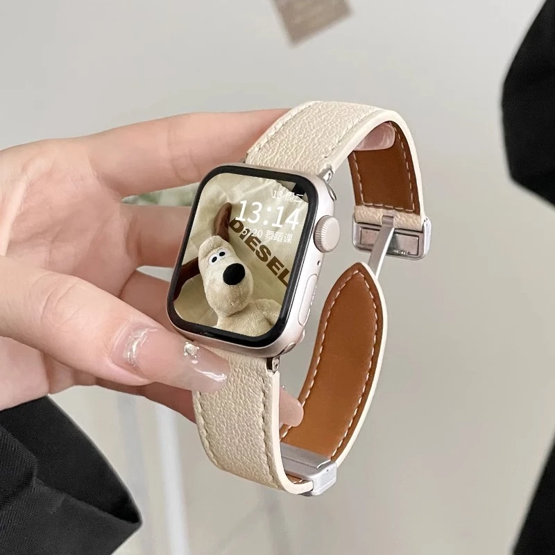 适用iwatchs11s10s9s8表带真皮s7磁吸扣苹果女生手表带小众apple