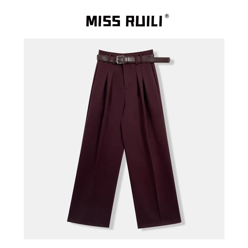 MISS RUILI定制 秋季韩版高腰压褶设计感百搭毛呢西装裤A8265