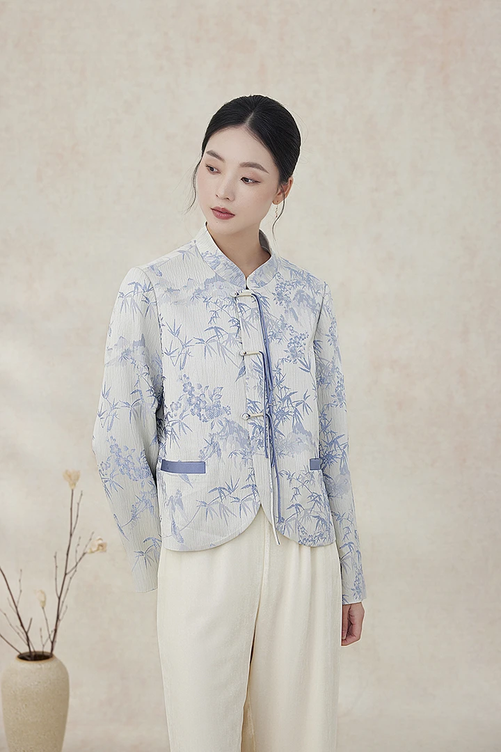 【梨花庄】24秋冬2F3W051中式风外套时尚复古气质短款提花设计