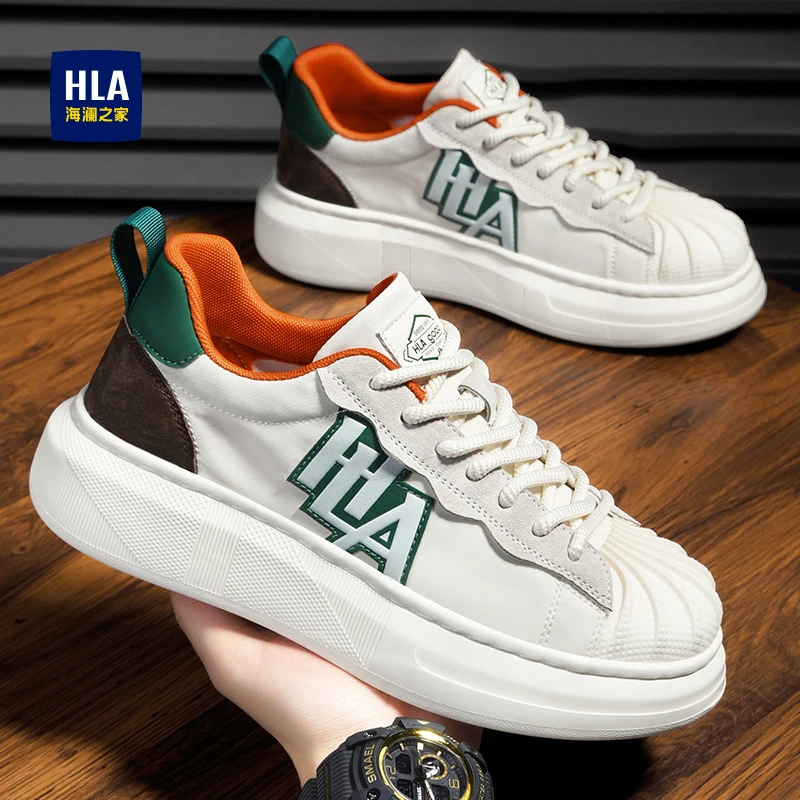 HLA海澜之家隐形内增高男鞋冬季爆款休闲板鞋厚底学生运动小白鞋