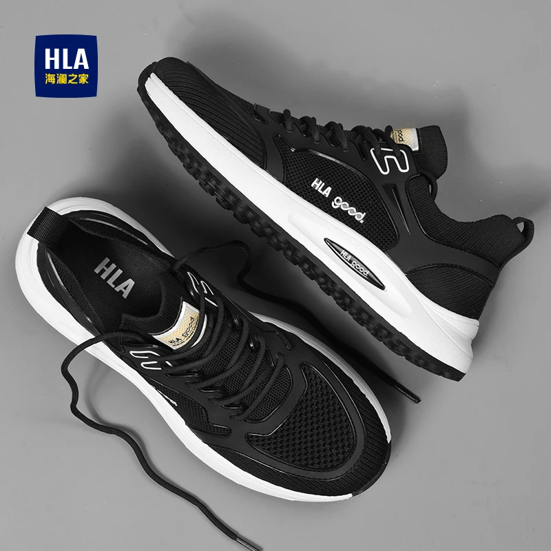 HLA/海澜之家冬季老爹鞋男士2025新款网面透气男增高黑武士运动鞋