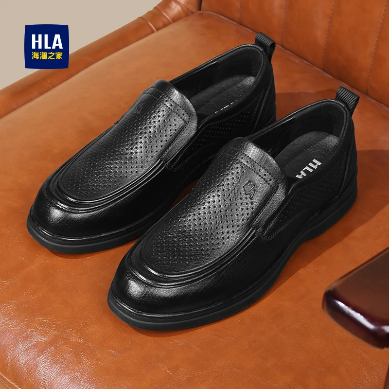 海澜之家凉皮鞋男冬季真皮冲孔休闲鞋圆头套脚镂空正装透气男鞋子