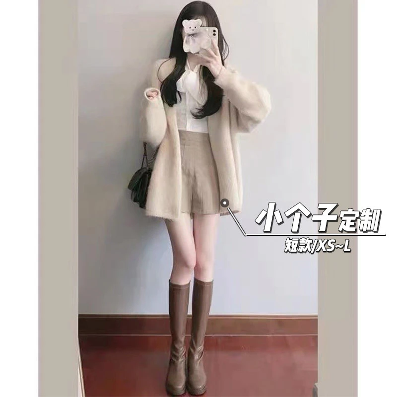145小矮个子慵懒软糯毛衣开衫女秋冬150显高穿搭配盐系针织外套xs