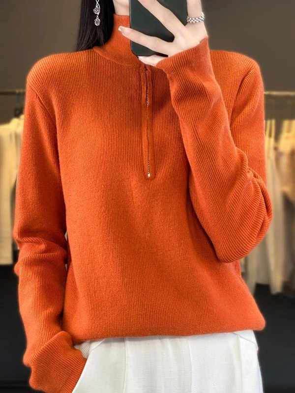 新款半拉链假两件打底衫时尚洋气高领长袖上衣女