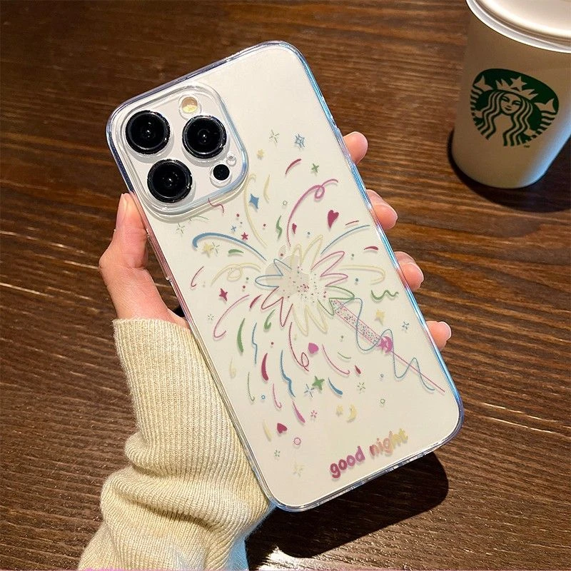 可爱个性炫彩烟花苹果15promax手机壳iPhone14新款13全包软壳x女8
