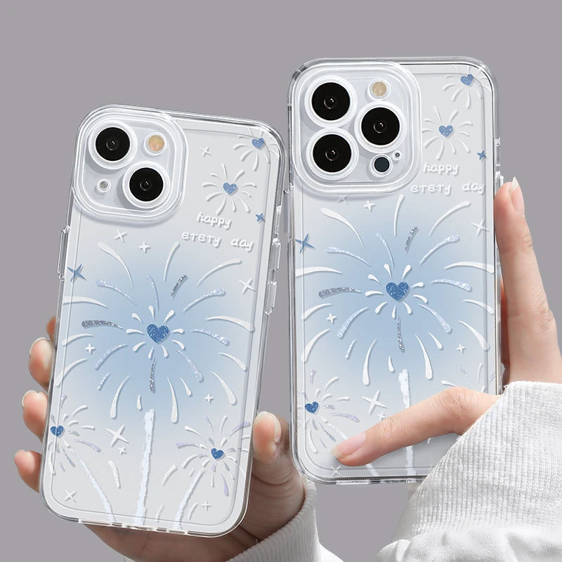 新年烟花苹果15ProMax手机壳iPhone14新款女款小众创意简约防摔