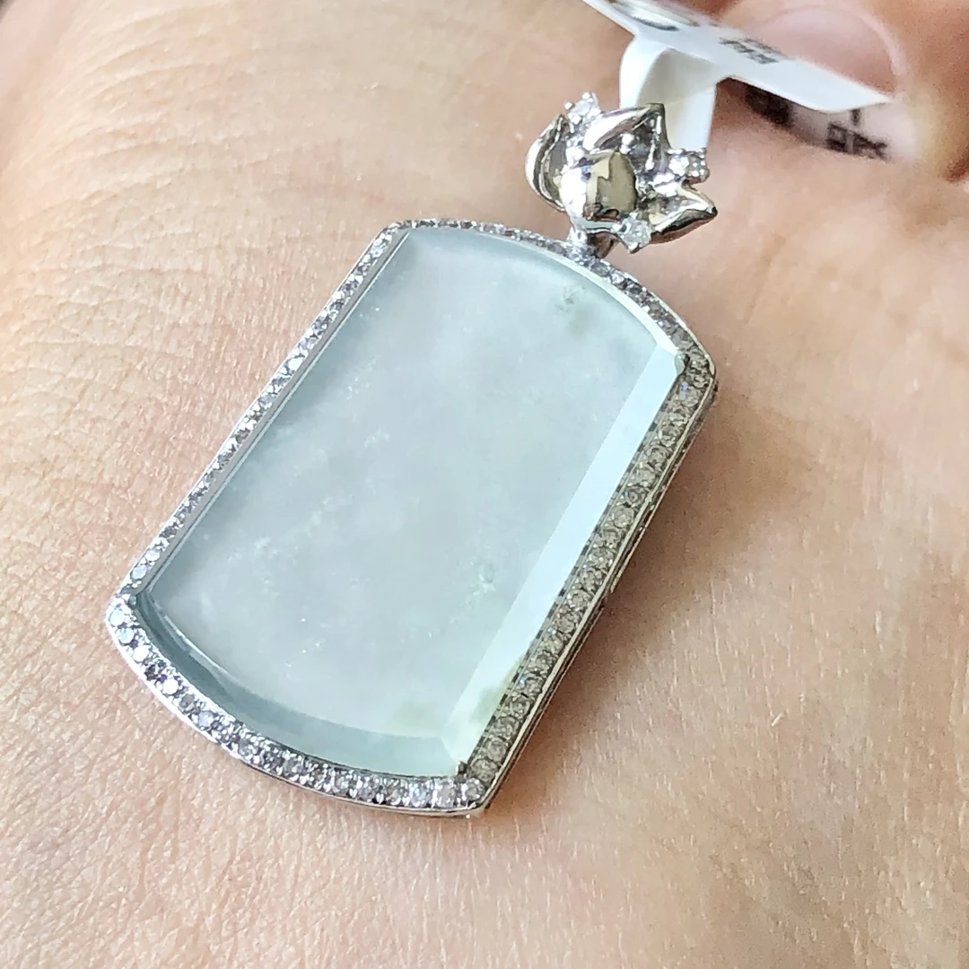 天然a货缅甸翡翠18k金镶嵌老坑冰种无事牌吊坠挂件裸石