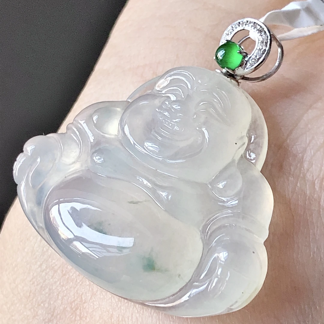 天然A货缅甸翡翠老坑冰种佛公吊坠挂件18k金镶嵌尺寸29.5/24/5.7