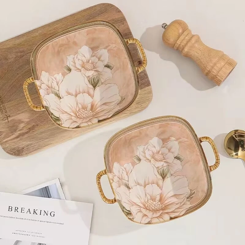 筷子庄山茶花家用ins釉下彩双耳碗陶瓷轻奢风高档餐具高颜值碗