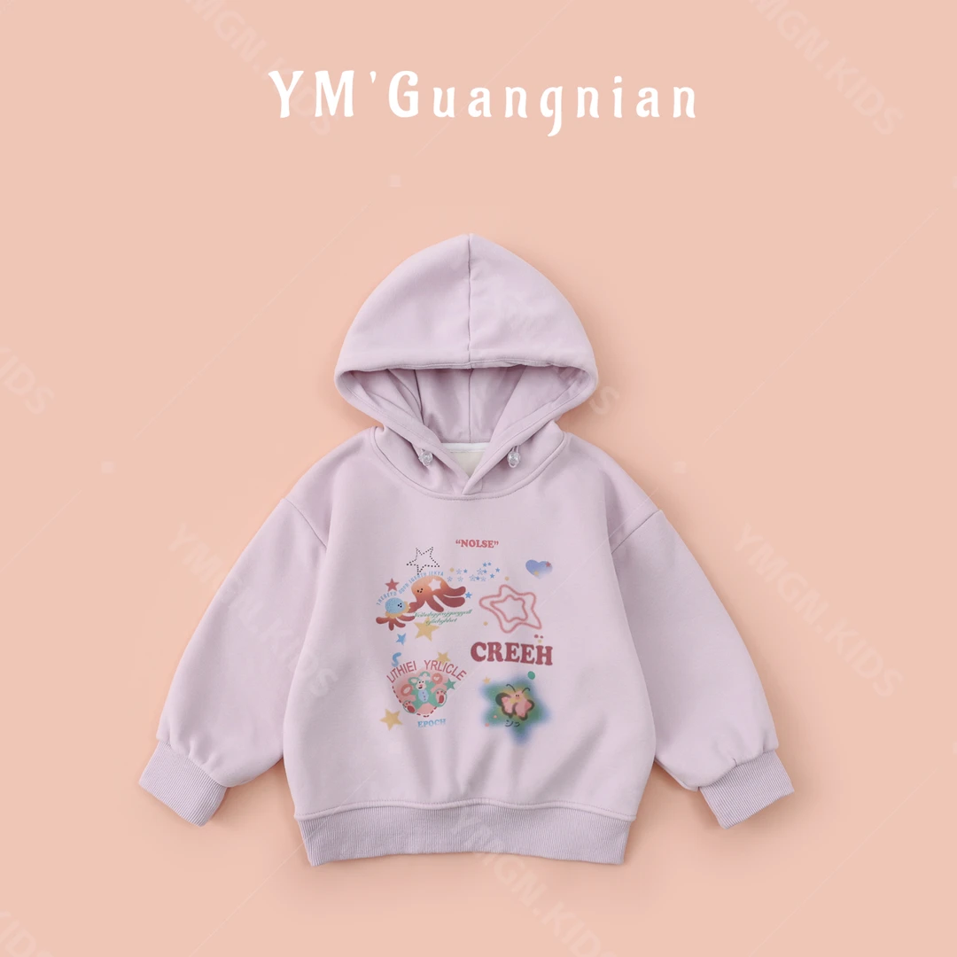 【幼棉光年】冬季女童加绒保暖百搭舒适圆领印花卫衣521732