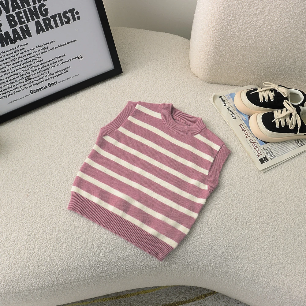 【YM】春款 韩版 儿童 条纹 百搭 文艺 洋气 休闲 毛衣马甲 F11802