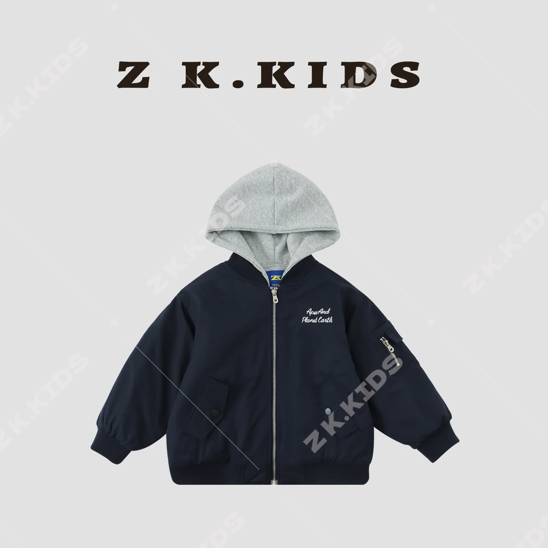 【Z＆K】冬季男童夹棉保暖中大童纯色简约休闲外套ZK-322781