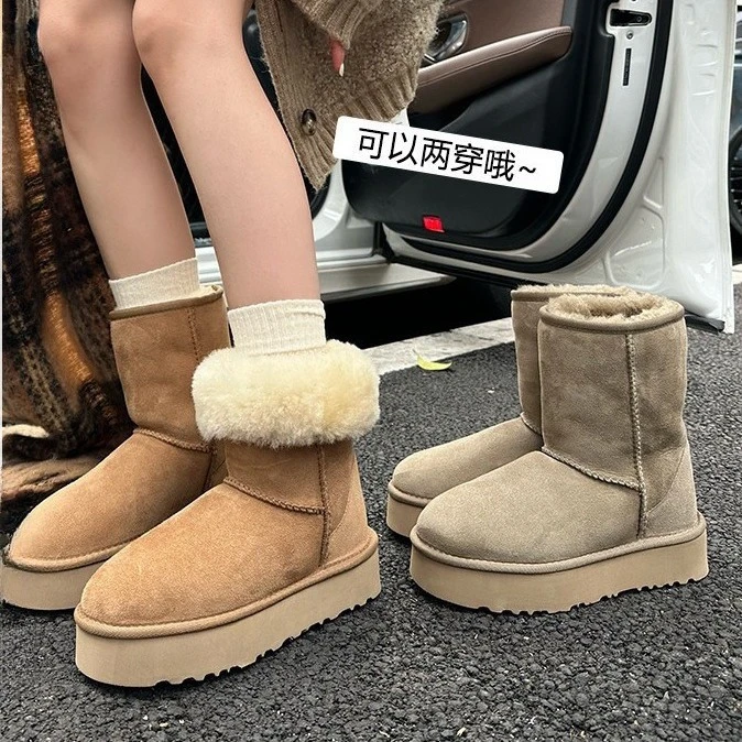 CCK冬季雪地靴女厚底增高两穿中筒靴防滑棉鞋短靴潮