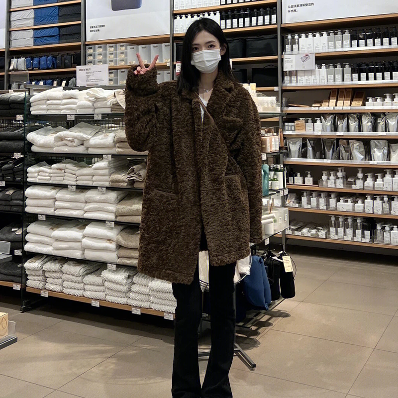 《泰迪大衣》秋冬季高级感气质长袖毛毛外套女长款宽松加厚毛毛大衣