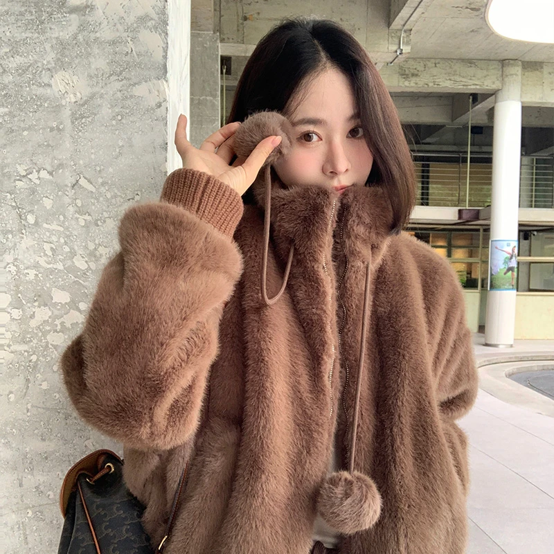 2025冬季新款立领外套女环保毛毛短款加厚显瘦毛毛上衣宽松