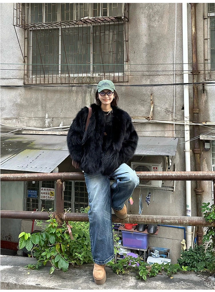 2025秋冬新款时尚短款毛毛外套环保托卡毛毛外套气质小香风