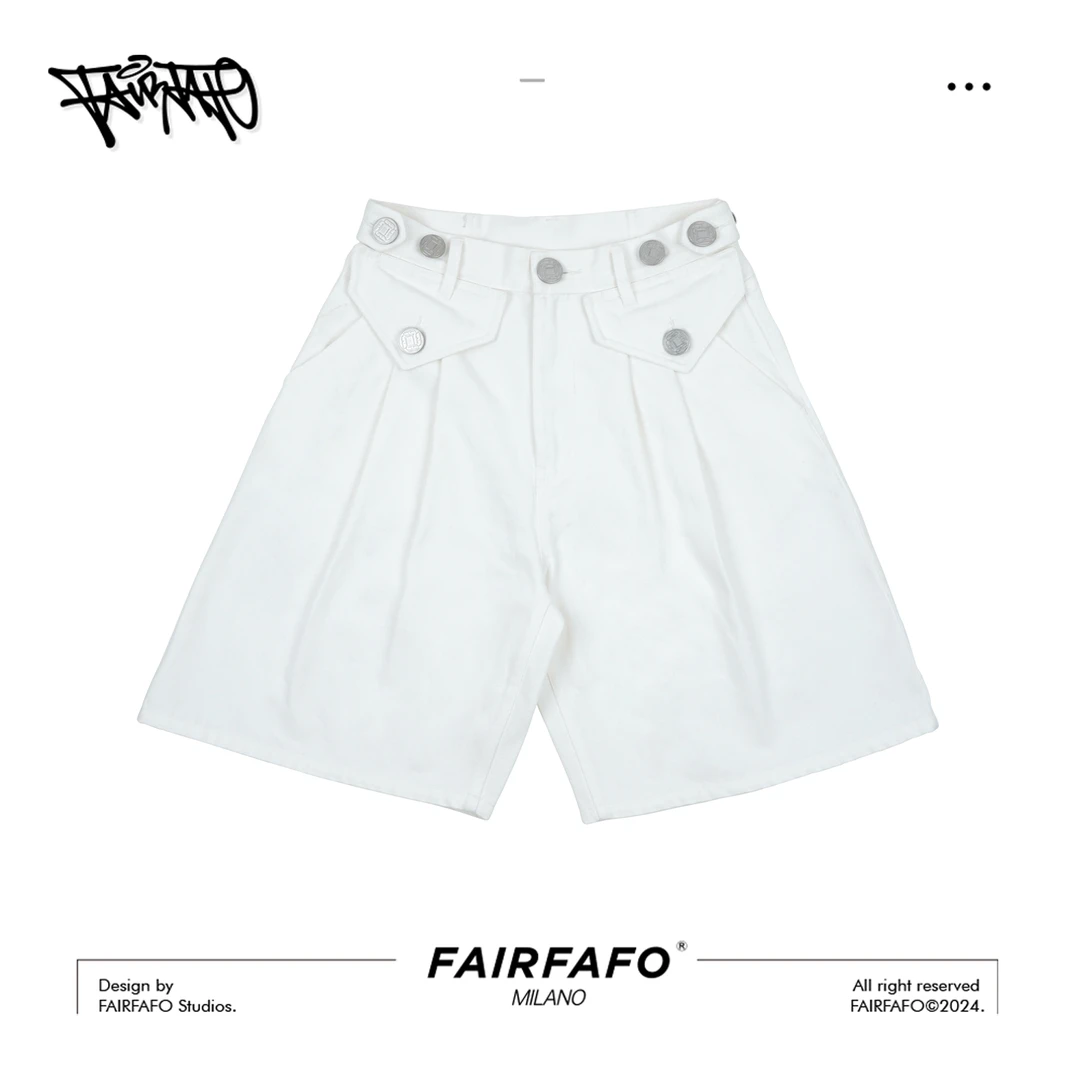 FAIRFAFO林肉肉【白牛】KZJY44056休闲百搭高腰纯色牛仔裤女短裤