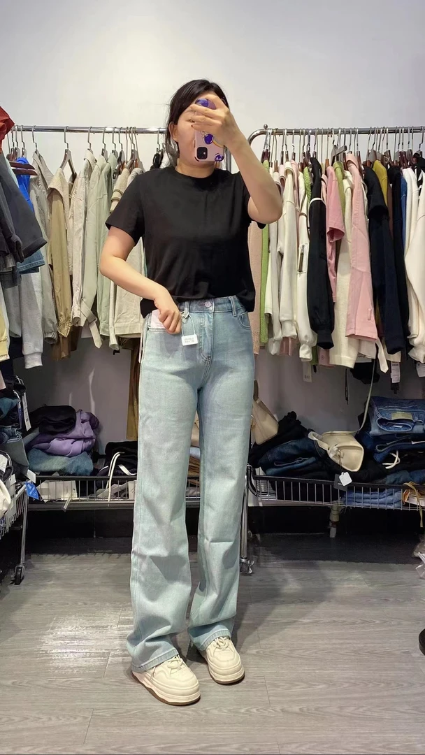 掌柜家最新春款高腰窄版直筒拖地裤2350