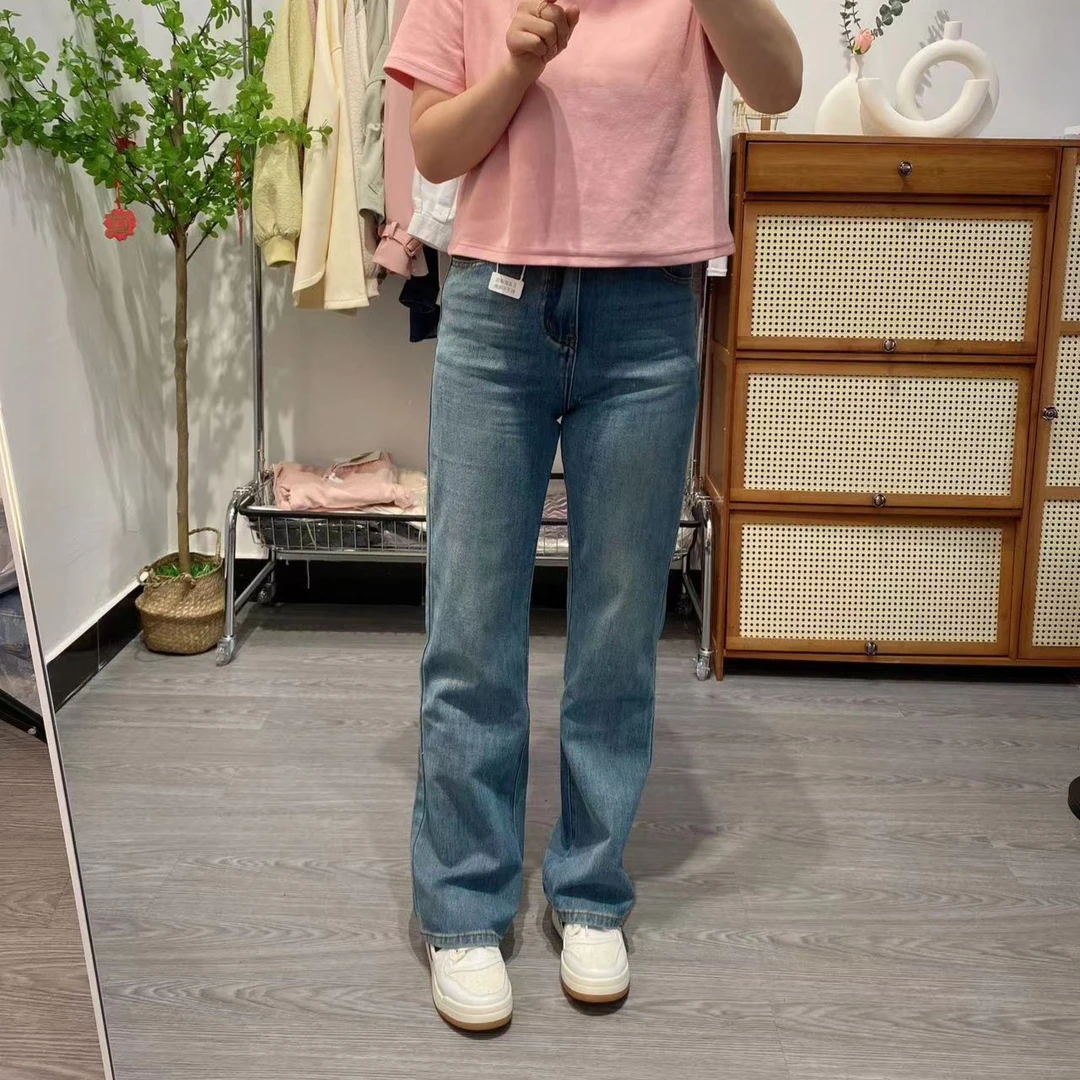 掌柜家春款四面弹窄板超柔纱直筒高腰显瘦高弹牛仔裤2208