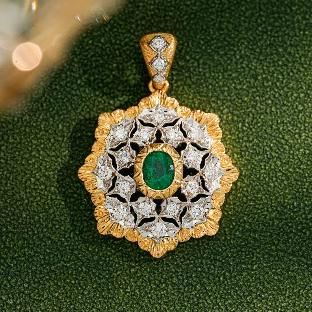 【奢小姐珠宝】18K金“薄荷甜酒”祖母绿钻石吊坠-KWC120