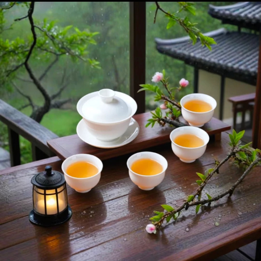 一朵棠盖碗高端单个家用手工不烫手白色瓷茶碗功夫茶具套装1壶4杯