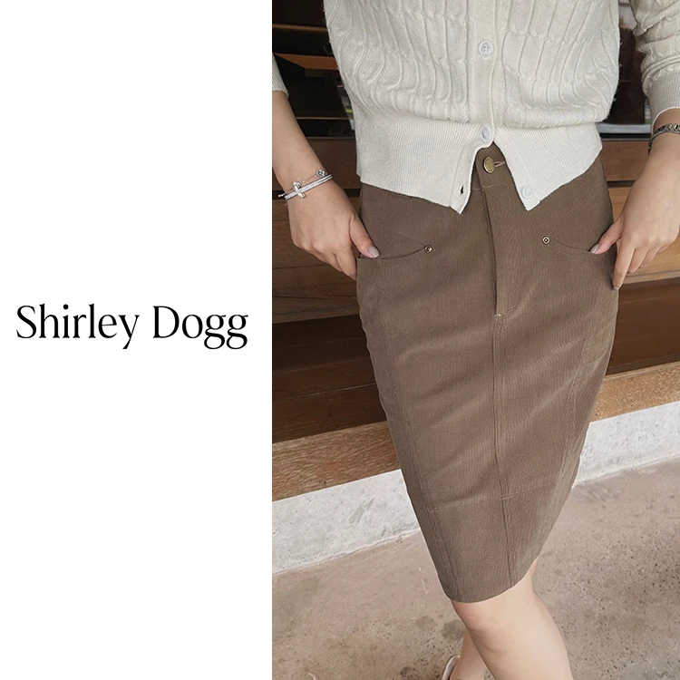 汤元家sd 简约百搭灯芯绒修身包臀半裙