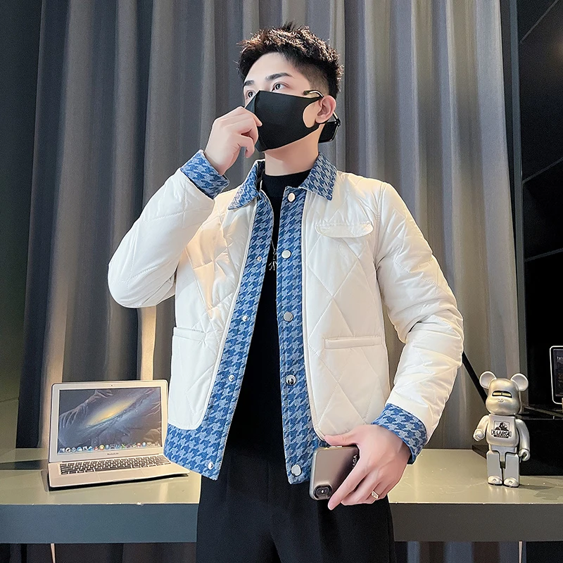 假两件棉服男款冬季潮牌痞帅轻薄棉袄外套2024新款高级感撞色棉衣